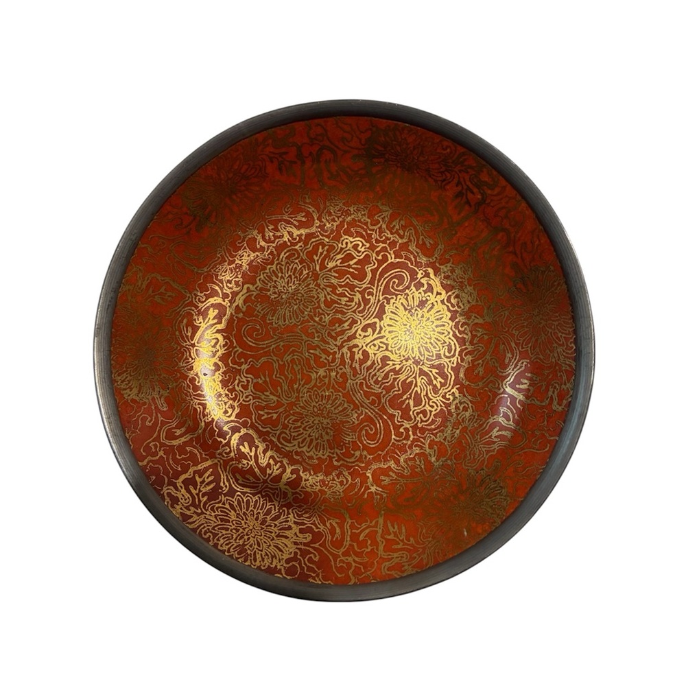 Vintage ACF Hong Kong Orange Enamel Bowl Pair Chinoiserie Hollywood Regency